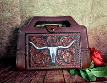 Load image into Gallery viewer, Tooled Longhorn Leather Clutch
