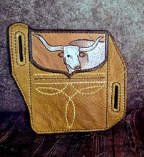 Load image into Gallery viewer, Western Style Belt Phone Pouch - Texas Longhorn Boot Stitched
