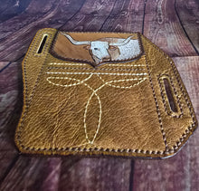 Load image into Gallery viewer, Western Style Belt Phone Pouch - Texas Longhorn Boot Stitched
