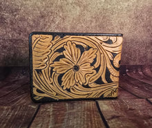 Load image into Gallery viewer, Genuine Leather Hand Carved Western Bifold Wallet 'Playin With The Big Boys'
