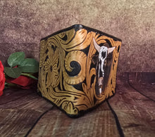 Load image into Gallery viewer, Genuine Leather Hand Carved Western Bifold Wallet 'Playin With The Big Boys'
