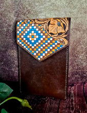 Load image into Gallery viewer, Western Style Tooled Phone or Saddle Pouch - Floral and Aztec Checkered
