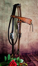 Load image into Gallery viewer, Dark Horse Collection -  Wide Brow Basket Stamped Headstall "Goldmine"
