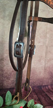 Load image into Gallery viewer, Dark Horse Collection -  Wide Brow Basket Stamped Headstall "Goldmine"
