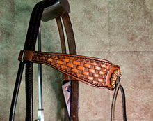 Load image into Gallery viewer, Dark Horse Collection -  Wide Brow Basket Stamped Headstall "Goldmine"
