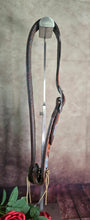 Load image into Gallery viewer, HANDMADE HERMAN OAK SLIP EAR HEADSTALL - Blue Flowers and Vines Hand Carved and Painted Design
