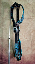 Load image into Gallery viewer, METALLIC SNAKE and TEAL LACED LEATHER HEADSTALL
