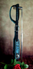 Load image into Gallery viewer, METALLIC SNAKE and TEAL LACED LEATHER HEADSTALL
