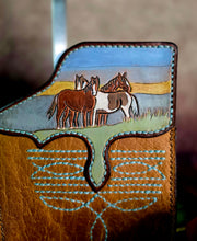 Load image into Gallery viewer, Western Style Belt Phone Pouch - Wild Horses and Boot Stitch
