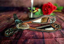 Load image into Gallery viewer, Genuine Leather Ladies Spur Straps with Hair On Hide Inlay and Tooling
