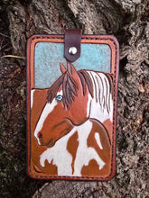 Load image into Gallery viewer, Card Wallet with Blue Eyed Paint Horse and Decorative Boot Stitching
