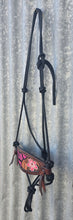 Load image into Gallery viewer, BRONC NOSE HALTER -Black/Pink Hair on Hide with Tooling
