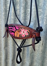 Load image into Gallery viewer, BRONC NOSE HALTER -Black/Pink Hair on Hide with Tooling

