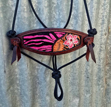 Load image into Gallery viewer, BRONC NOSE HALTER -Black/Pink Hair on Hide with Tooling
