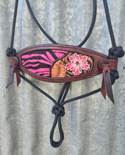 Load image into Gallery viewer, BRONC NOSE HALTER -Black/Pink Hair on Hide with Tooling

