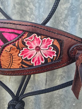 Load image into Gallery viewer, BRONC NOSE HALTER -Black/Pink Hair on Hide with Tooling
