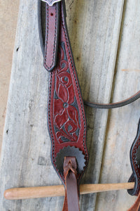 Dark Horse Collection -  Dark Mahogany Tooled Cheeks Headstall "Sahara"