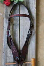 Load image into Gallery viewer, Dark Horse Collection -  Dark Mahogany Tooled Cheeks Headstall &quot;Sahara&quot;
