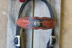 Dark Horse Collection -  Tooled Feather Brow and Cheeks Headstall "Double Oak"