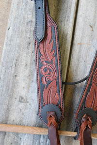 Dark Horse Collection -  Tooled Feather Brow and Cheeks Headstall "Double Oak"