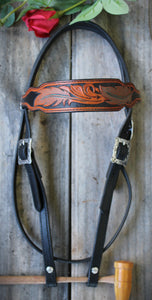 Dark Horse Collection - Feather Tooled Brow Headstall "Coyote"