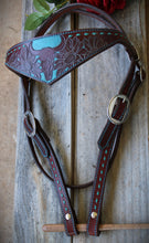 Load image into Gallery viewer, Dark Horse Collection - Tooled Wide Brown Leather Headstall &quot;Blue Eyed Oak&quot;
