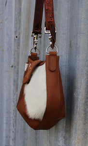Hair On Hide Cowgirl Bucket Bag with Tooled Strap Genuine Leather