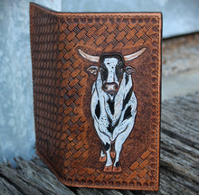 Load image into Gallery viewer, Genuine Leather Hand Carved Western Roper Wallet &#39;Playin With The Big Boys&#39; Bull 3
