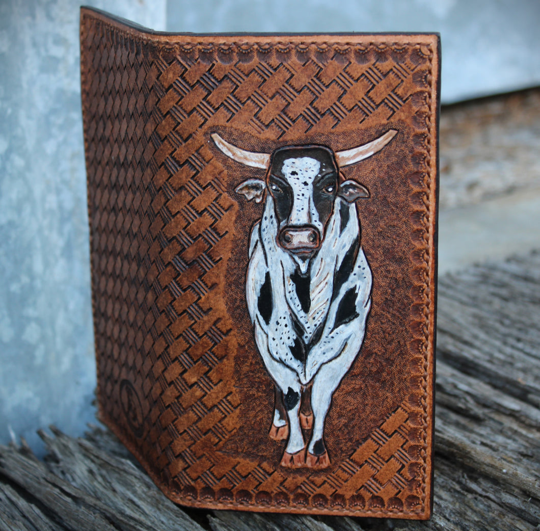Genuine Leather Hand Carved Western Roper Wallet 'Playin With The Big Boys' Bull 3