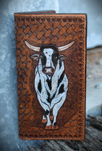 Load image into Gallery viewer, Genuine Leather Hand Carved Western Roper Wallet &#39;Playin With The Big Boys&#39; Bull 3

