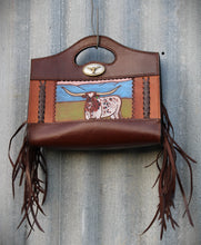 Load image into Gallery viewer, Handmade Genuine Leather &#39;Lady Longhorn&#39; Purse with Fringe
