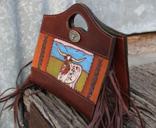 Load image into Gallery viewer, Handmade Genuine Leather &#39;Lady Longhorn&#39; Purse with Fringe

