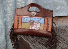 Load image into Gallery viewer, Handmade Genuine Leather &#39;Lady Longhorn&#39; Purse with Fringe
