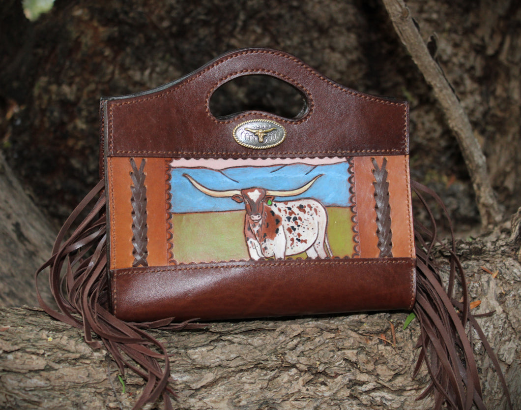 Handmade Genuine Leather 'Lady Longhorn' Purse with Fringe