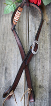 Load image into Gallery viewer, Handmade One Earred Braided Accent Headstall - Australian Bridle Leather
