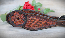 Load image into Gallery viewer, Genuine Leather Ladies Spur Straps with Floral and Basket Stamp Tooling
