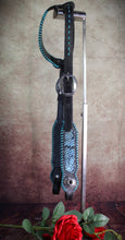 Load image into Gallery viewer, METALLIC SNAKE and TEAL LACED LEATHER HEADSTALL
