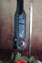 Load image into Gallery viewer, METALLIC SNAKE and TEAL LACED LEATHER HEADSTALL
