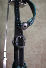 Load image into Gallery viewer, METALLIC SNAKE and TEAL LACED LEATHER HEADSTALL
