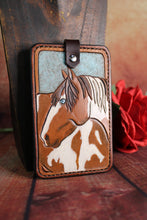 Load image into Gallery viewer, Card Wallet with Blue Eyed Paint Horse and Decorative Boot Stitching
