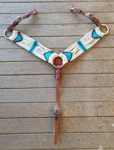 MOHAIR BREASTCOLLAR- NATURAL/TURQUOISE