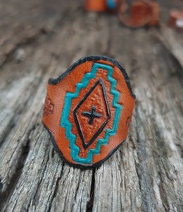 GENUINE LEATHER HAND PAINTED RING- 000201R