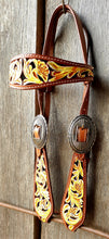 Load image into Gallery viewer, FLORAL CARVED BUCKAROO STYLE HEADSTALL
