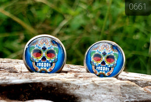 12MM ROUND CAB COWGIRL CANDY EARRINGS - SUGAR SKULLS COLLECTION