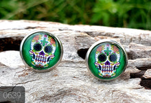 Load image into Gallery viewer, 12MM ROUND CAB COWGIRL CANDY EARRINGS - SUGAR SKULLS COLLECTION
