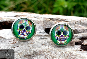 12MM ROUND CAB COWGIRL CANDY EARRINGS - SUGAR SKULLS COLLECTION