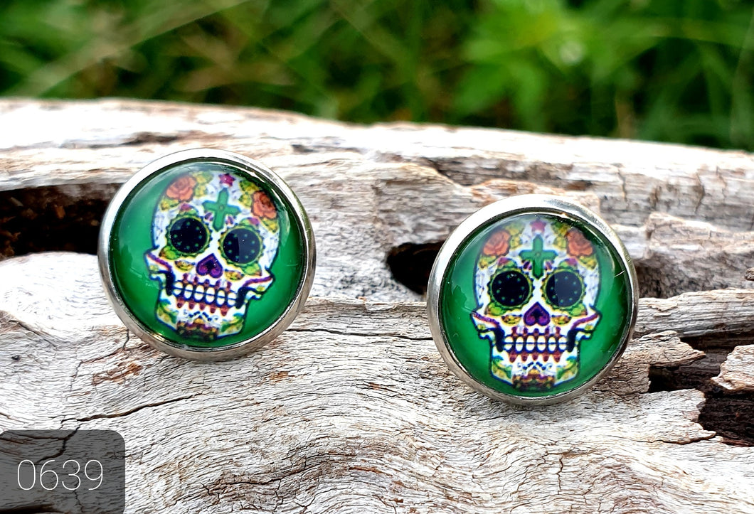 12MM ROUND CAB COWGIRL CANDY EARRINGS - SUGAR SKULLS COLLECTION