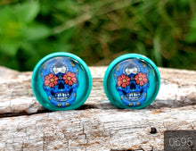 Load image into Gallery viewer, 12MM ROUND CAB COWGIRL CANDY EARRINGS - SUGAR SKULLS COLLECTION
