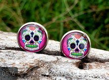 Load image into Gallery viewer, 12MM ROUND CAB COWGIRL CANDY EARRINGS - SUGAR SKULLS COLLECTION
