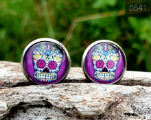 Load image into Gallery viewer, 12MM ROUND CAB COWGIRL CANDY EARRINGS - SUGAR SKULLS COLLECTION
